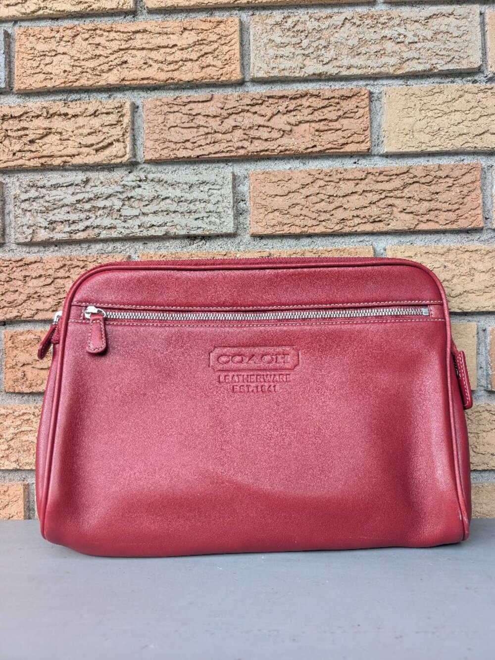 COACH VINTAGE Y2K Red Leather Large Work Clutch Travel Kit 5068 Compartment